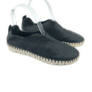 Jeffrey Campbell Womens Tiles Perforated Leather Black Slip-On Sneakers 6